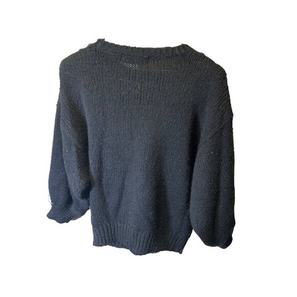 Vintage 90s Western Connection II Black Blue Balloon Sleeve Knit Sweater - Picture 2 of 9